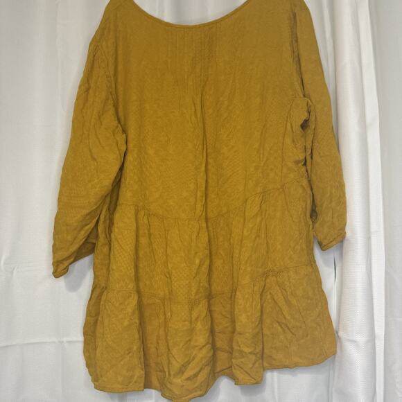 Westbound Woman Blouse Shirt Women's 2X Tiered Mustard Yellow 3/4 Sleeve Flowy - Picture 2 of 11